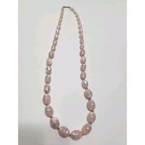 MONET Necklace Lucite Bead Graduated Pink Swirl Gold Tone Signed 24” Vintage